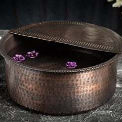 Handcrafted Dark Copper Pedicure Bowl – Hammered Ayurvedic Soak Tub with Removable Footrest