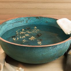 Luxurious Green Patina Copper Pedicure Bowl – Handcrafted Spa Foot Soak Bowl